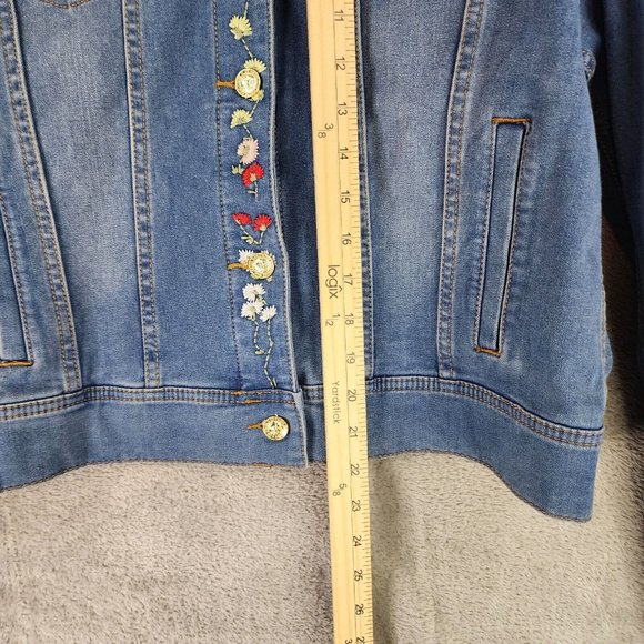 Nygard Jean Jackets Womens Large Blue Floral Embroidered Distressed Button Up - Picture 5 of 13